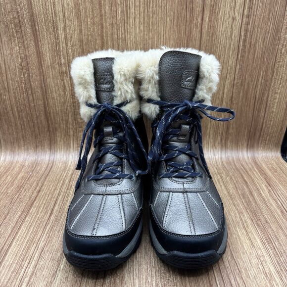 Clarks Mazlyn Arctic Bronze Leather Faux Fur Lace-up Hiking Boot Women size 7.5W - Picture 4 of 9